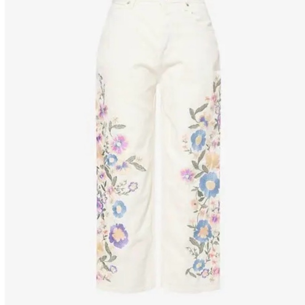 We The Free Willow Floral Embroidered Straight Denim Jeans